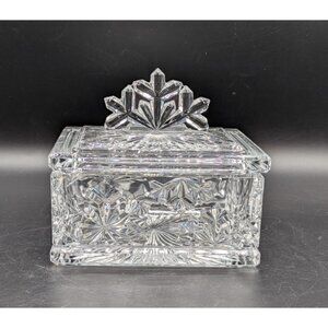 Gorham Vintage Crystal Trinket Box Covered Candy Dish Snowflake Finial 6x4x5"